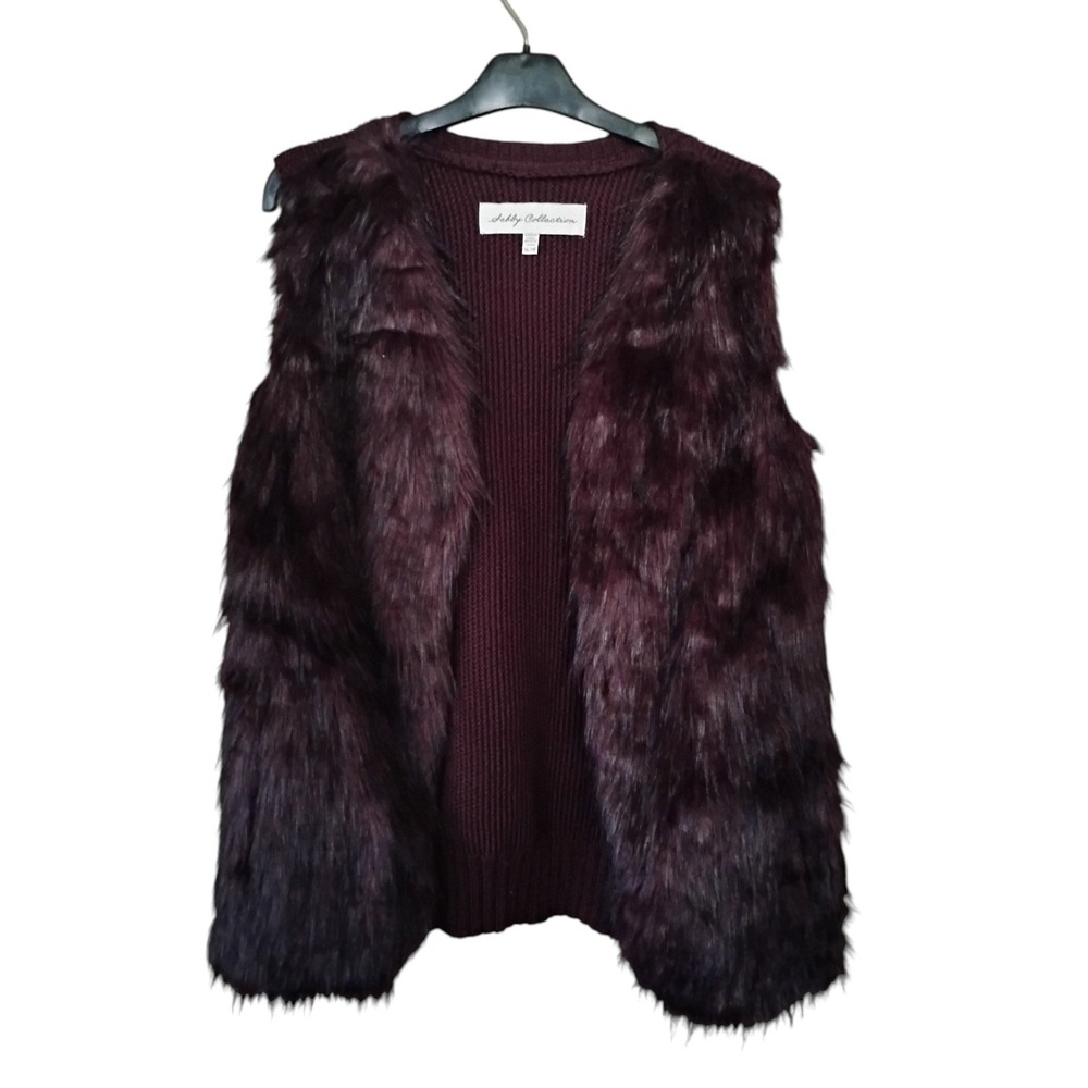 Sebby Collection Womens Burgundy Faux Fur Front Ribbed Knit Back Vest XL